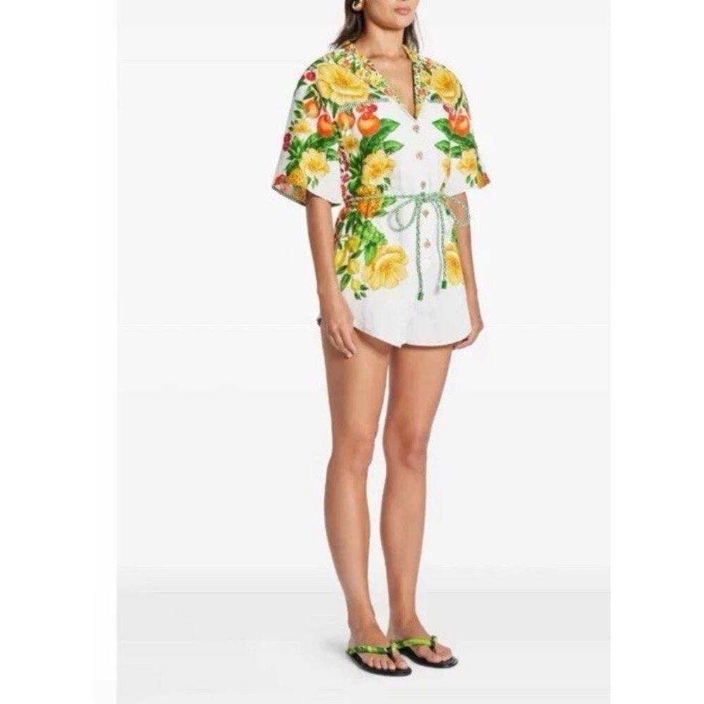 FARM Rio floral-print belted jumpsuit Linen Tropical Vacation Resort XS NEW $284 - Picture 2 of 16